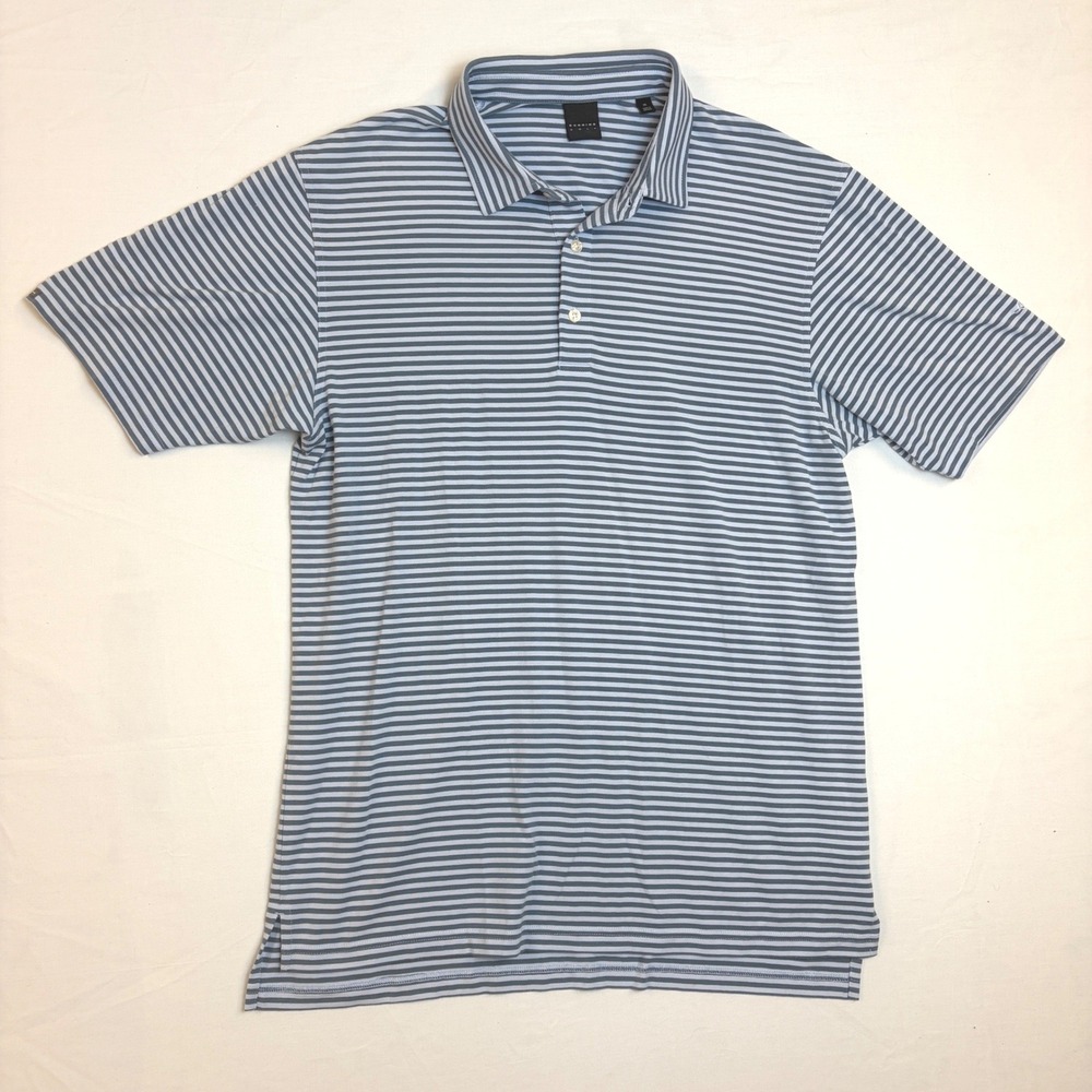 Dunning Golf Polo Shirt Mens XL Light Blue Grey Striped Coolmax Wicking Preppy